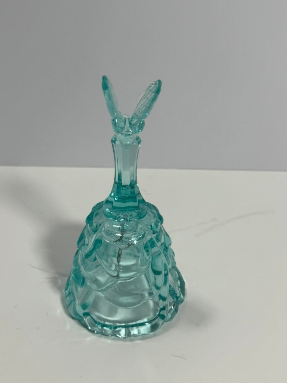 Fenton Bell Aquamarine Blue Green Transparent Butterfly Finial Draped Art G